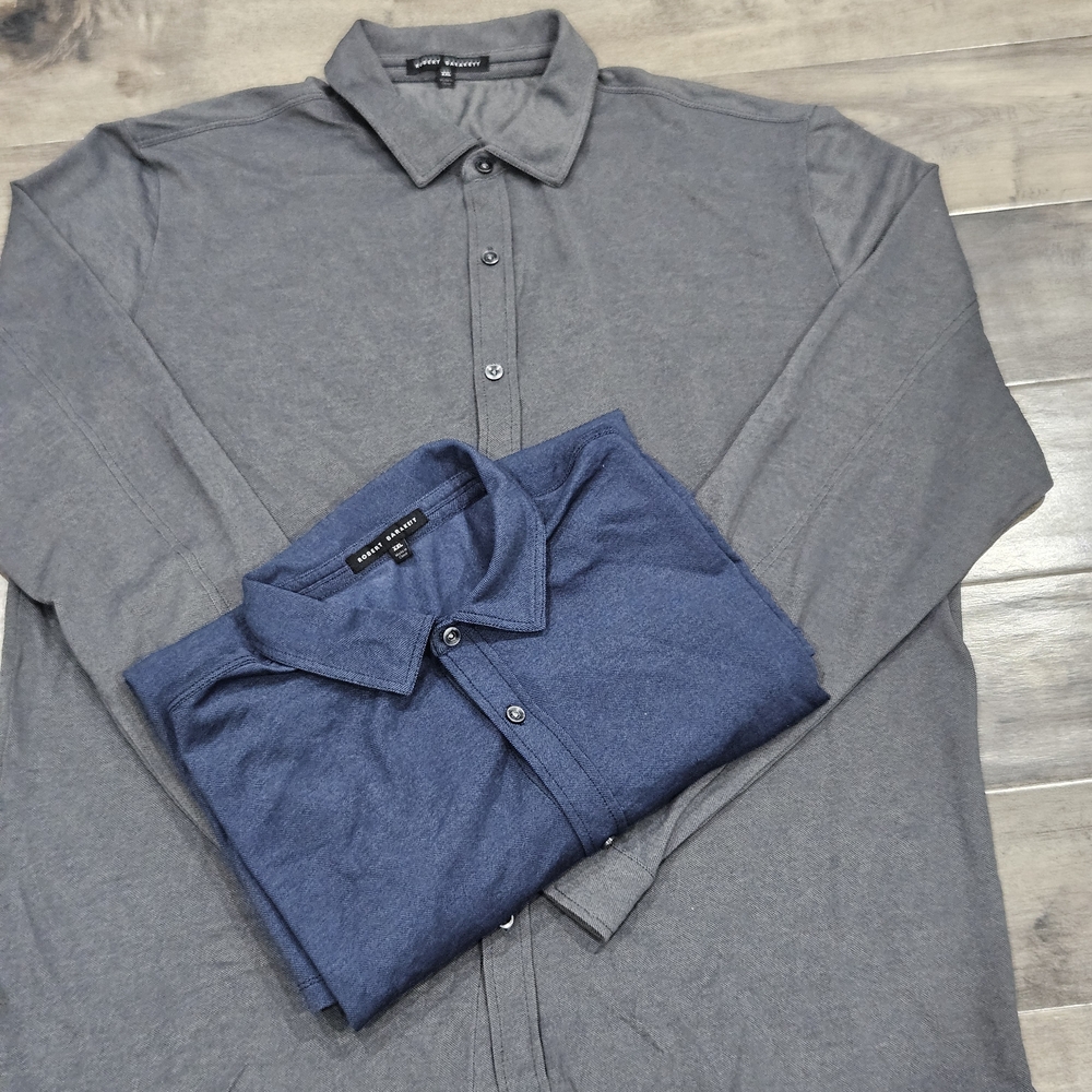 Men's Gray and Blue Button-Up Shirts